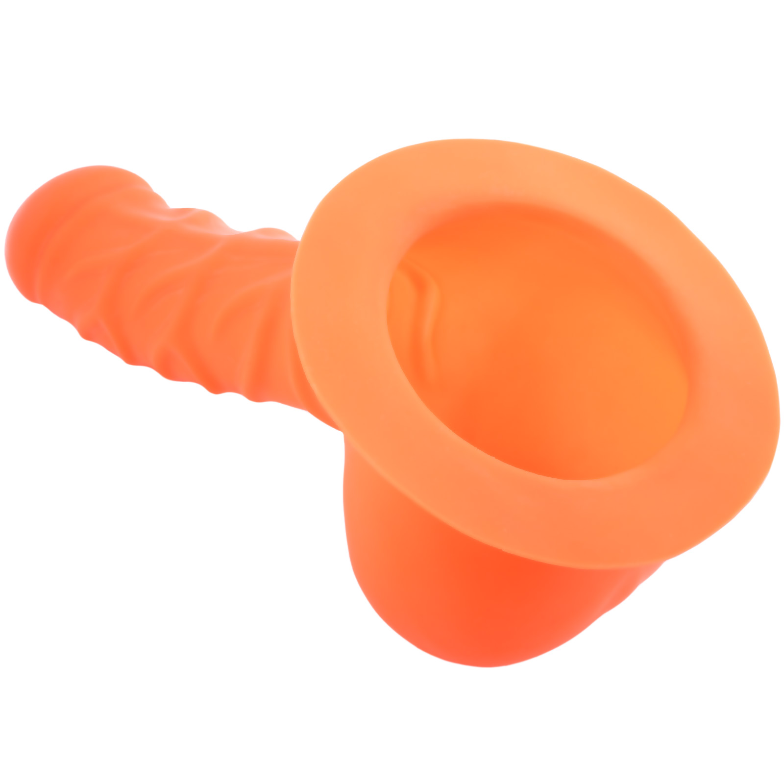 Toylie Latex Penis Sleeve «FRANZ» neon orange (glow effect), with base plate for sticking to latex clothing