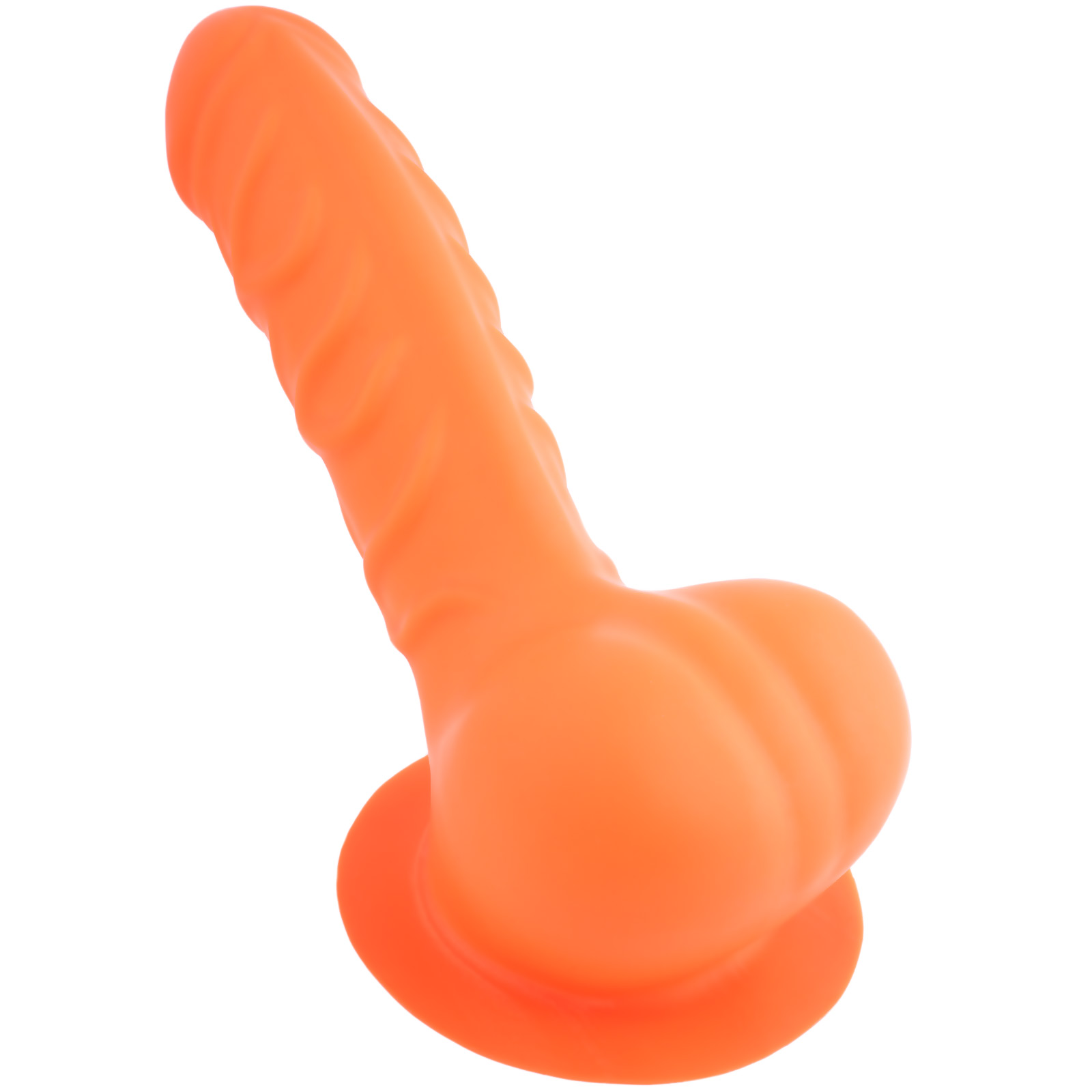 Toylie Latex Penis Sleeve «FRANZ» neon orange (glow effect), with base plate for sticking to latex clothing