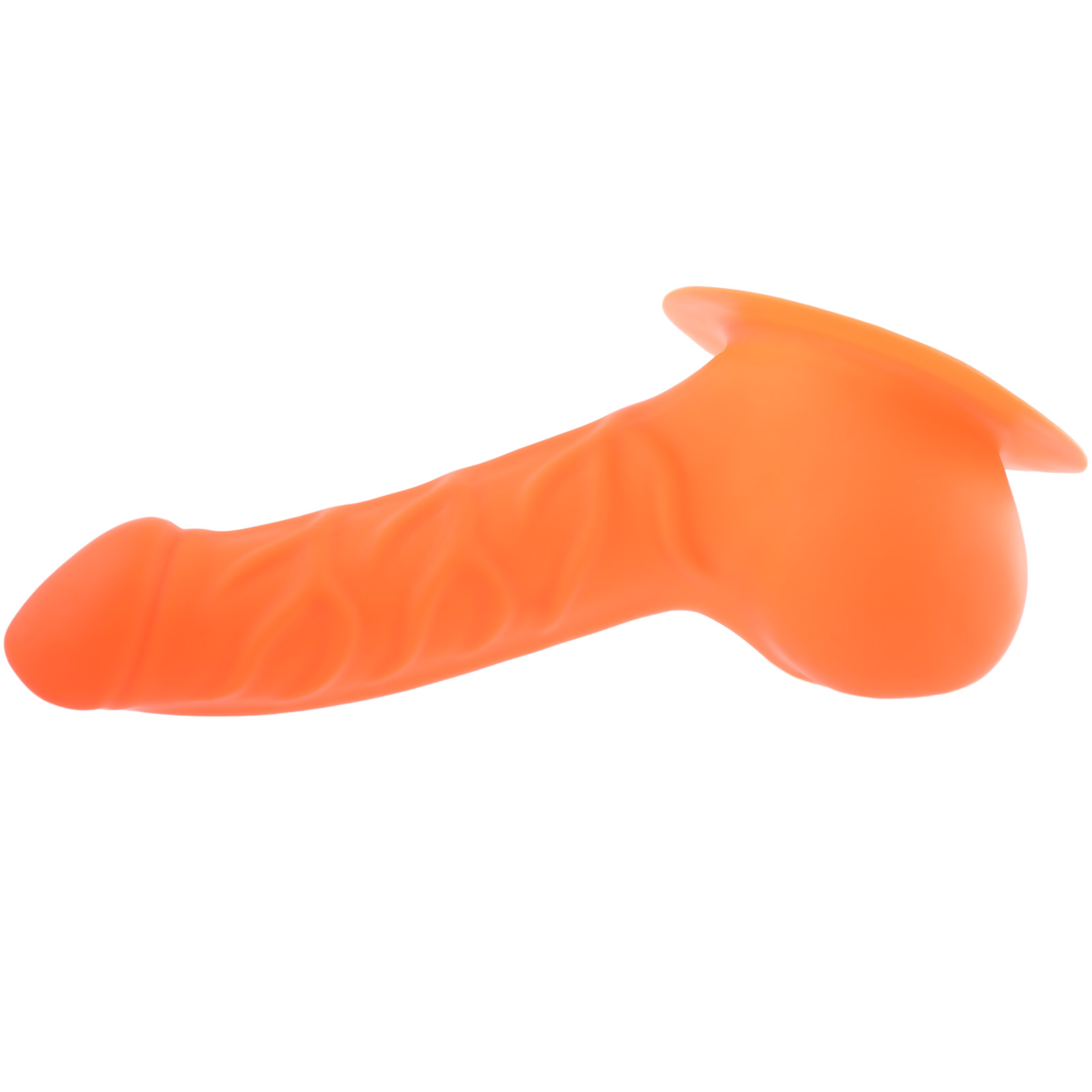 Toylie Latex Penis Sleeve «FRANZ» neon orange (glow effect), with base plate for sticking to latex clothing