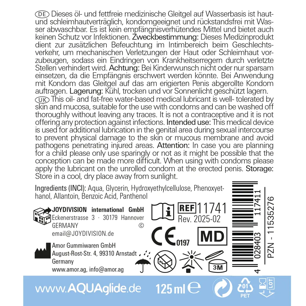 Joydivision «Original AQUAglide Sensitive» 125ml hypoallergenes Gleitgel für empfindliche Haut (1)