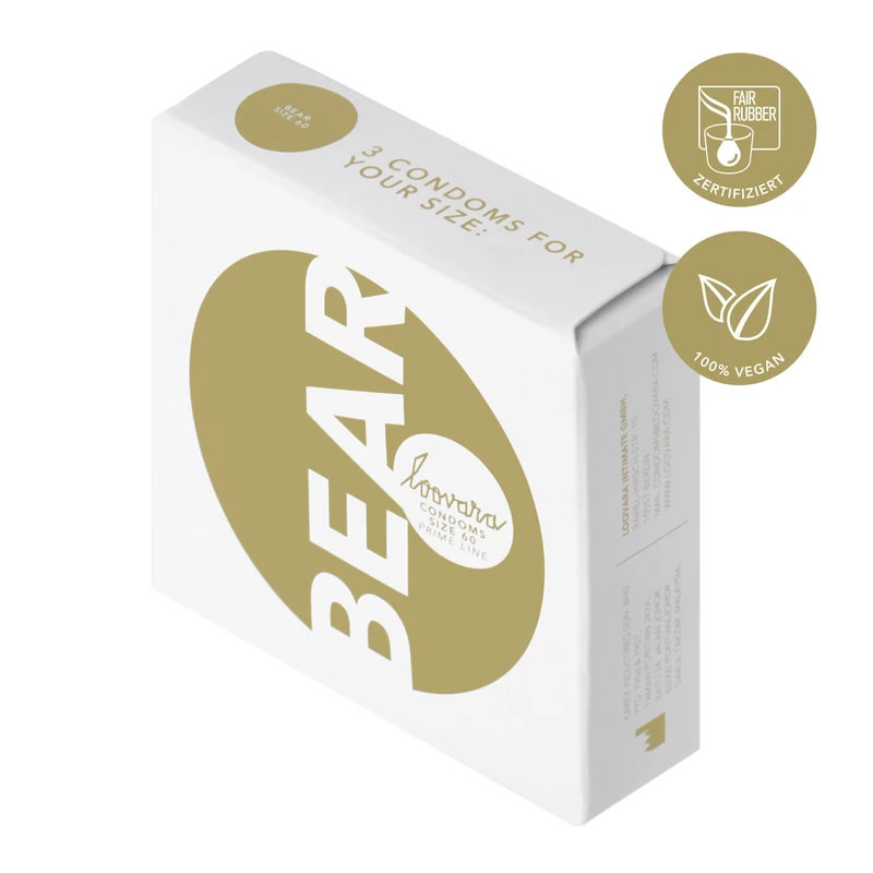 Loovara 60 «Bear» 3 strapazierfähige Maßkondome aus Fairtrade-Latex