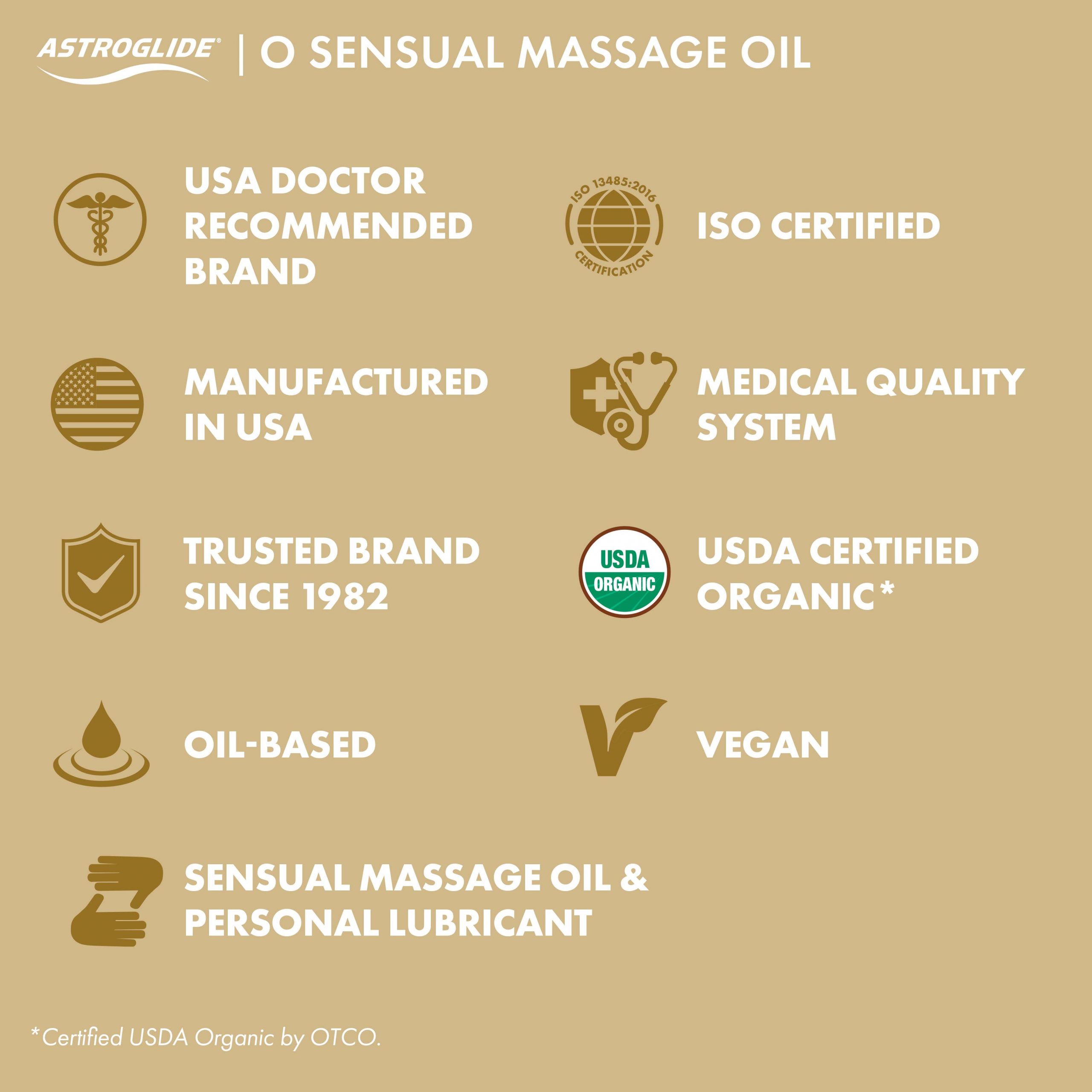 Astroglide «O Sensual Massage Oil & Personal Lubricant» 74ml biologisches Gleitgel auf Ölbasis - mit Kokosöl, für Veganer geeignet
