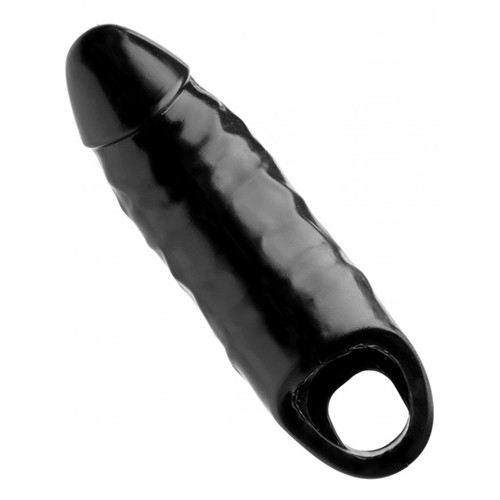 Master Series «XL Black Mamba» black cock sleeve with realistic veins and glans - latex-free penis extension