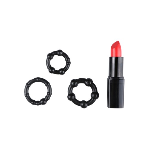 Trinity Vibes «Performance Penis Rings» 3 dehnbare, schwarze Erektionsringe mit Noppen