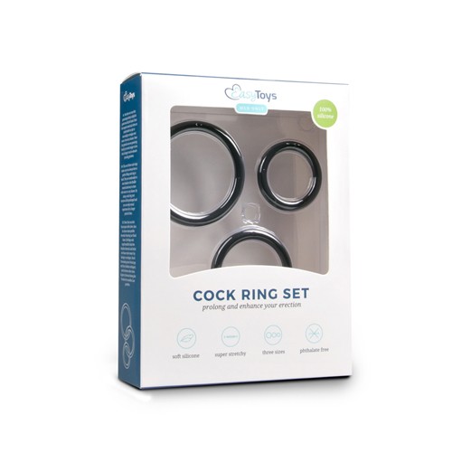 EasyToys «Cock Ring Set» Schwarz, flexible Penisringe in drei Größen