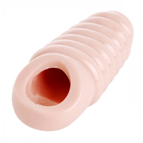 Size Matters «Really Ample Ribbed Penis Enhancer Sheath» extension sleeve, skin coloured penis sleeve with ribs