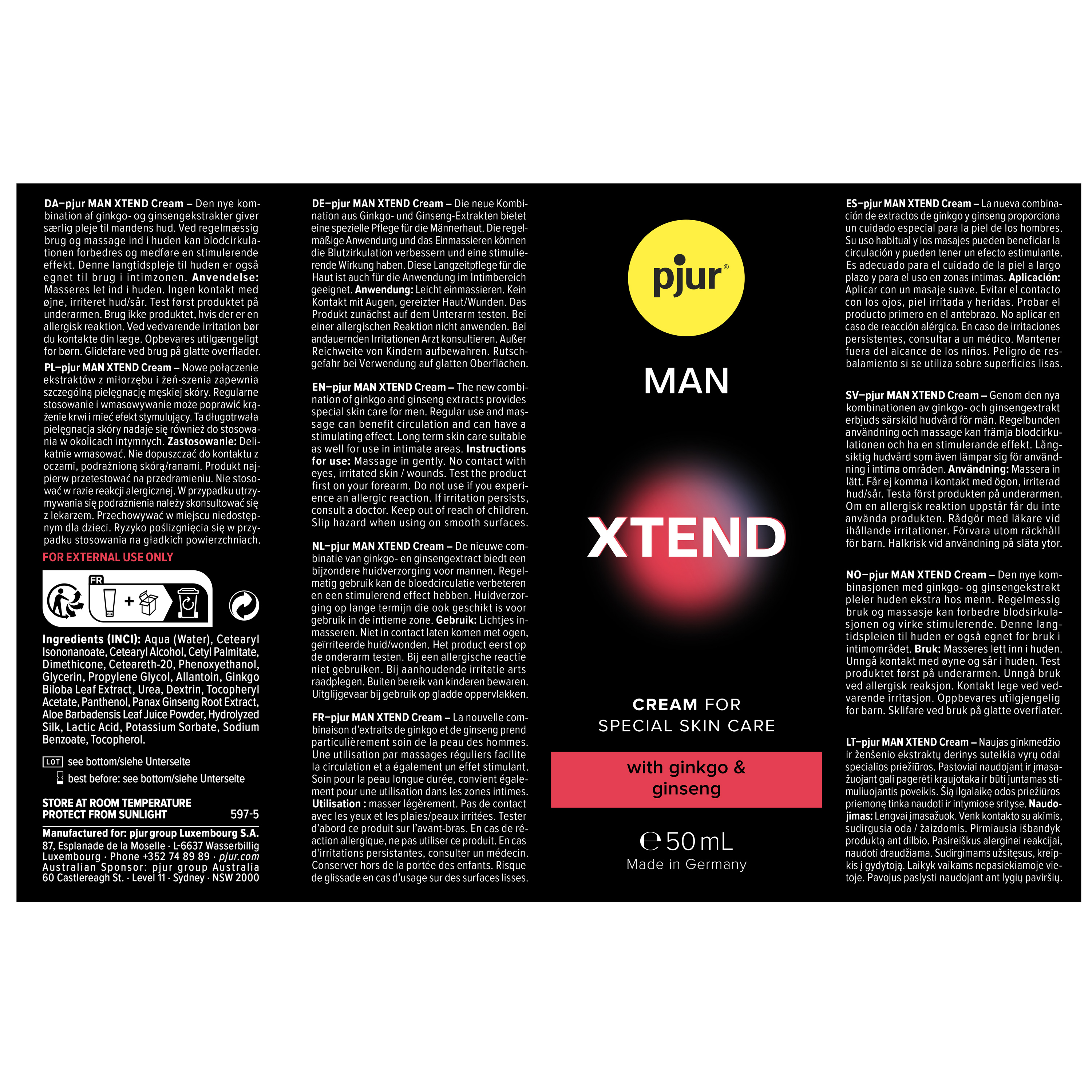 pjur® MAN «Xtend Cream» for men, durchblutungsfördernde Creme für Männer mit Gingko und Ginseng 50ml