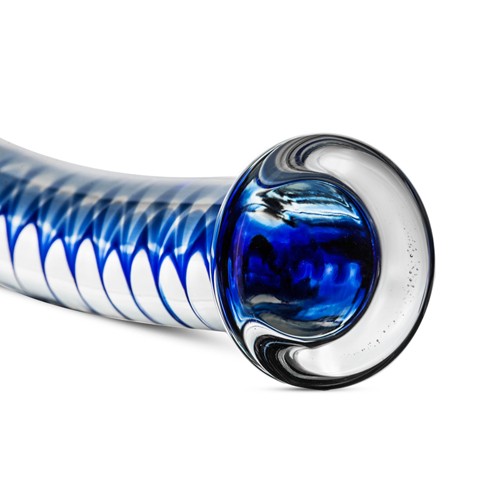 Gildo «Handmade Glass Dildo» Nr. 4, handgefertigter Glas-Dildo mit blauer Spirale und flacher Basis
