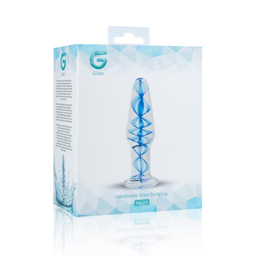 Gildo «Handmade Glass Buttplug» No. 23, handmade glass butt plug with a blue spiral