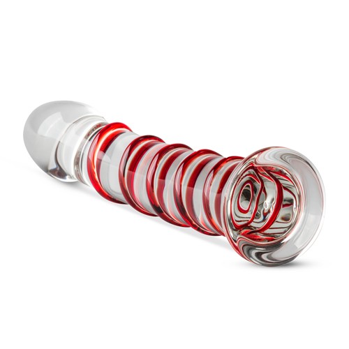 Gildo «Handmade Glass Dildo» No. 15, handmade glass dildo with red ribs for more stimulation