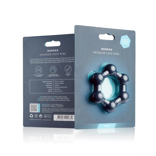 Boners «Hexagon Cock Ring» stretchable cock ring with steel balls
