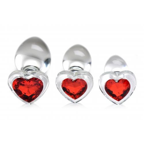 Booty Sparks «Red Heart Set» 3 anal plugs made of glass - ideal for temperature games