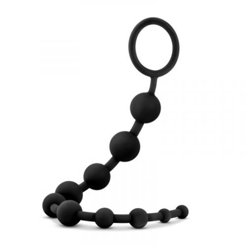 Anal Adventures PLATINUM «Silicone Anal Beads» black, anal beads with loop for easy inserting and extraction