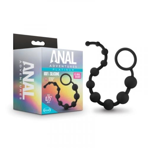 Anal Adventures PLATINUM «Silicone Anal Beads» Schwarz, Analkette mit Schlaufe für leichtes Einführen und Herausziehen