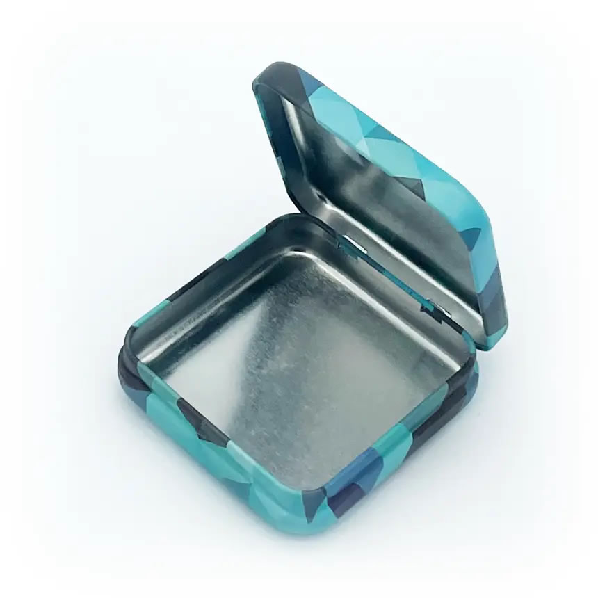 Condom box / tin box, blue with motif «Dice» 