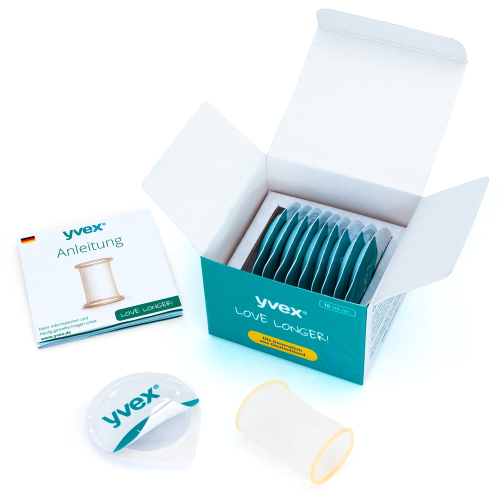 YVEX «Love Longer!» 10 Penis-Sleeves zur Eichel-Desensibilisierung - für langes Vergnügen ohne chemische Hilfsstoffe