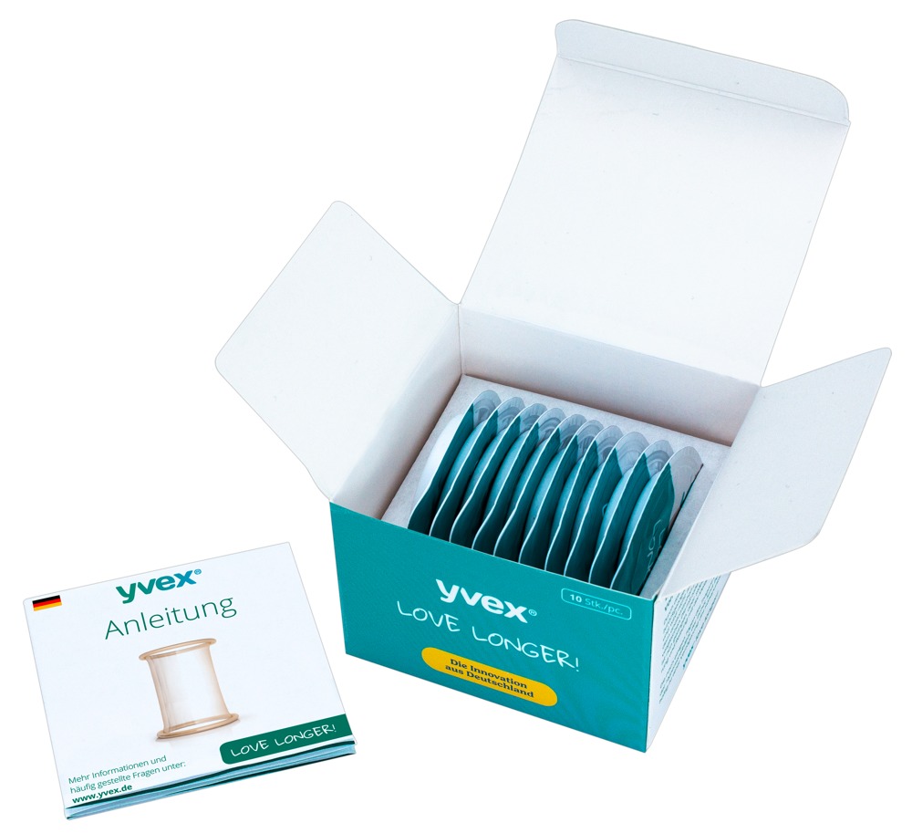 YVEX «Love Longer!» 10 Penis-Sleeves zur Eichel-Desensibilisierung - für langes Vergnügen ohne chemische Hilfsstoffe