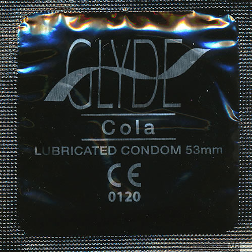 Glyde Ultra «Cola» 100 black condoms with cola flavour, certified with the Vegan Flower, bulk pack