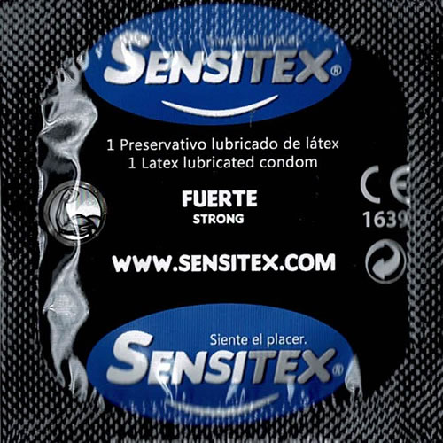 Sensitex «Extra Fuerte» (Extra Strong), 100 extra strong and vegan condoms from Spain, bulk pack